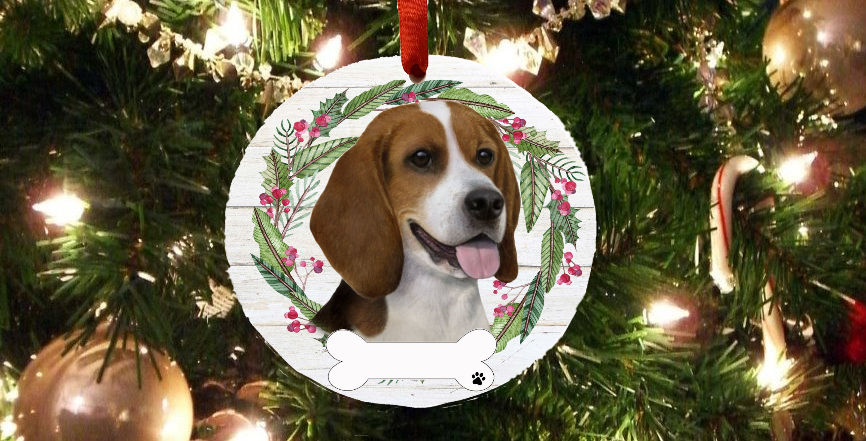 Beagle Dog Breed Ceramic Wreath Christmas Ornaments